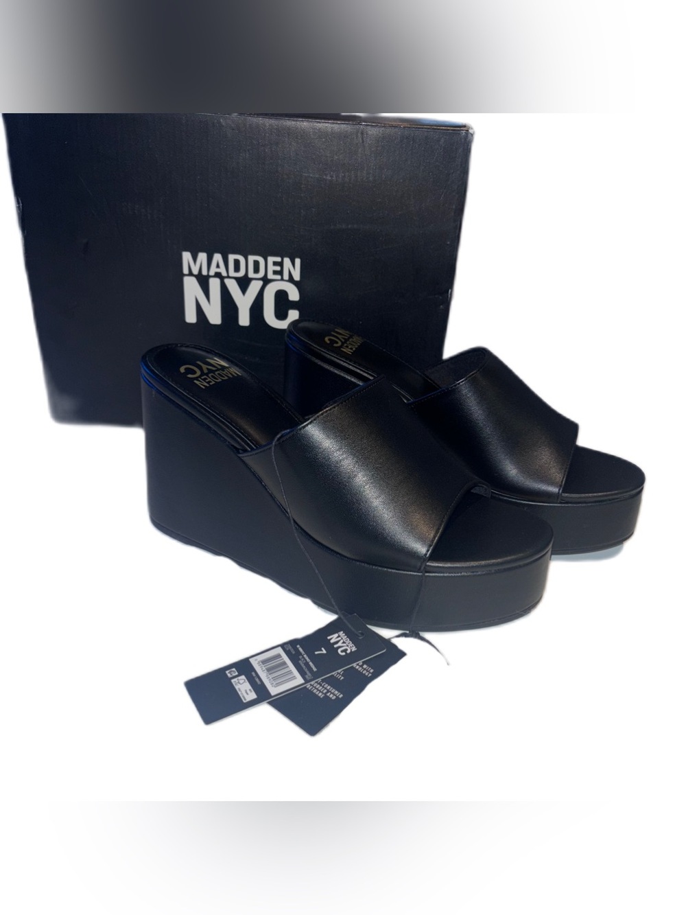 Madden NYC Black Platform Boho Wedge Slide on Sandals - Women's 7 - Picture 5 of 15